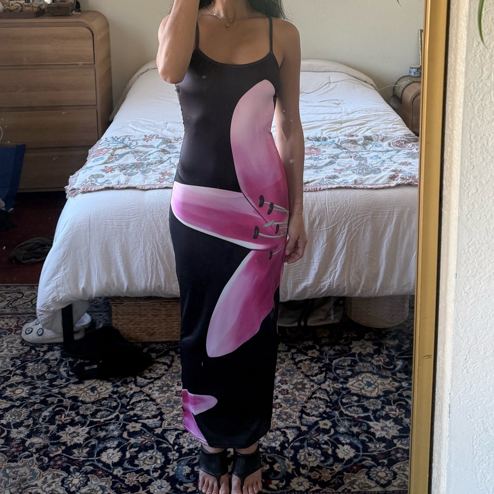 Black and Pink Maxi Dress